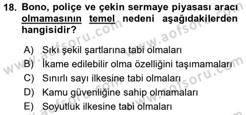Sermaye Piyasası Hukuku Dersi 2021 - 2022 Yılı (Vize) Ara Sınav Soruları 18. Soru
