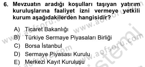Sermaye Piyasası Hukuku Dersi 2021 - 2022 Yılı (Vize) Ara Sınav Soruları 6. Soru