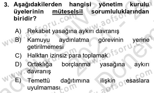 Sermaye Piyasası Hukuku Dersi 2021 - 2022 Yılı (Final) Dönem Sonu Sınav Soruları 3. Soru