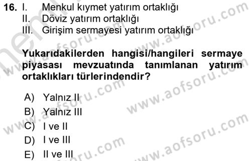 Sermaye Piyasası Hukuku Dersi 2023 - 2024 Yılı (Vize) Ara Sınav Soruları 16. Soru