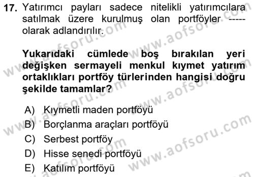 Sermaye Piyasası Hukuku Dersi 2023 - 2024 Yılı (Vize) Ara Sınavı 17. Soru