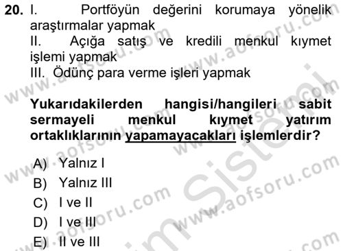 Sermaye Piyasası Hukuku Dersi 2023 - 2024 Yılı (Vize) Ara Sınav Soruları 20. Soru
