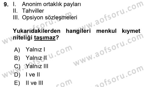 Sermaye Piyasası Hukuku Dersi 2023 - 2024 Yılı (Vize) Ara Sınavı 9. Soru