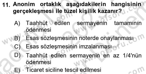 Sermaye Piyasası Hukuku Dersi 2023 - 2024 Yılı (Final) Dönem Sonu Sınavı 11. Soru