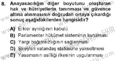 Anayasa 1 Dersi 2012 - 2013 Yılı Tek Ders Sınav Soruları 8. Soru