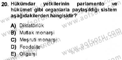 Anayasa 1 Dersi 2013 - 2014 Yılı (Vize) Ara Sınav Soruları 20. Soru