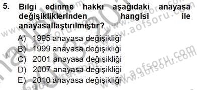 Anayasa 1 Dersi 2013 - 2014 Yılı Tek Ders Sınavı 5. Soru