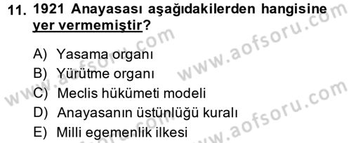 Anayasa 1 Dersi 2014 - 2015 Yılı Tek Ders Sınav Soruları 11. Soru