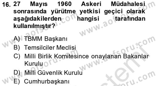 Anayasa 1 Dersi 2014 - 2015 Yılı Tek Ders Sınav Soruları 16. Soru