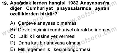 Anayasa 1 Dersi 2014 - 2015 Yılı Tek Ders Sınav Soruları 19. Soru