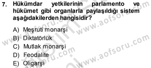 Anayasa 1 Dersi 2014 - 2015 Yılı Tek Ders Sınav Soruları 7. Soru