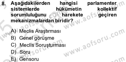 Anayasa 1 Dersi 2014 - 2015 Yılı Tek Ders Sınav Soruları 8. Soru