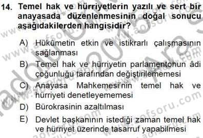 Anayasa 1 Dersi 2015 - 2016 Yılı (Vize) Ara Sınav Soruları 14. Soru
