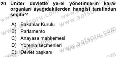 Anayasa 1 Dersi 2015 - 2016 Yılı (Vize) Ara Sınav Soruları 20. Soru