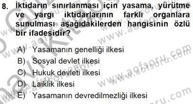Anayasa 1 Dersi 2015 - 2016 Yılı (Vize) Ara Sınav Soruları 8. Soru