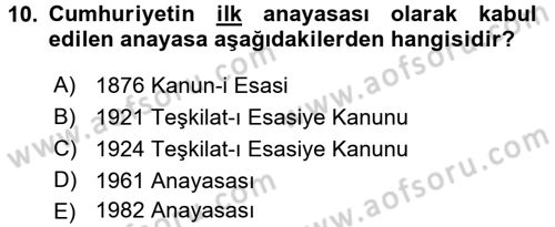 Anayasa 1 Dersi 2015 - 2016 Yılı Tek Ders Sınav Soruları 10. Soru