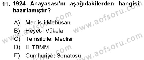 Anayasa 1 Dersi 2015 - 2016 Yılı Tek Ders Sınav Soruları 11. Soru