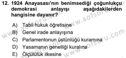 Anayasa 1 Dersi 2015 - 2016 Yılı Tek Ders Sınav Soruları 12. Soru