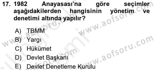 Anayasa 1 Dersi 2015 - 2016 Yılı Tek Ders Sınav Soruları 17. Soru