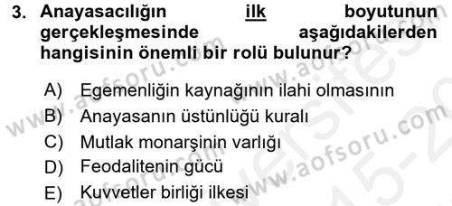 Anayasa 1 Dersi 2015 - 2016 Yılı Tek Ders Sınavı 3. Soru