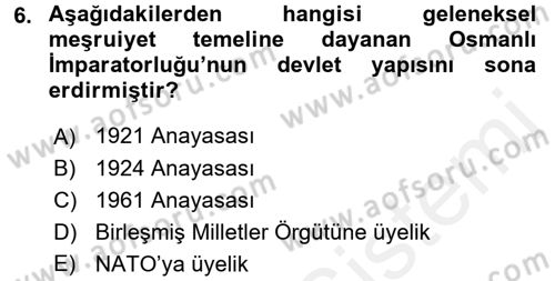 Anayasa 1 Dersi 2015 - 2016 Yılı Tek Ders Sınav Soruları 6. Soru