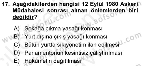 Anayasa 1 Dersi 2016 - 2017 Yılı (Final) Dönem Sonu Sınav Soruları 17. Soru