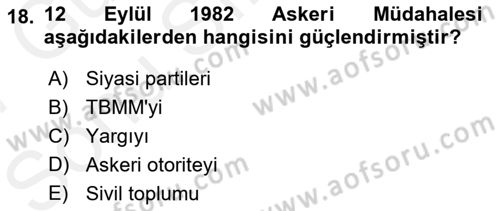 Anayasa 1 Dersi 2016 - 2017 Yılı (Final) Dönem Sonu Sınav Soruları 18. Soru