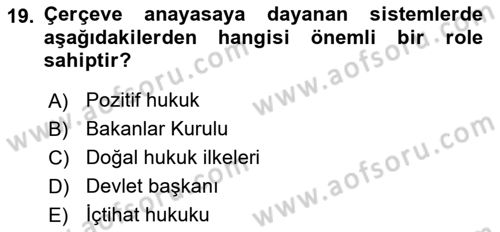 Anayasa 1 Dersi 2016 - 2017 Yılı (Final) Dönem Sonu Sınav Soruları 19. Soru