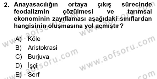 Anayasa 1 Dersi 2016 - 2017 Yılı (Final) Dönem Sonu Sınav Soruları 2. Soru