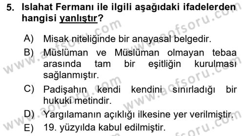 Anayasa 1 Dersi 2016 - 2017 Yılı (Final) Dönem Sonu Sınav Soruları 5. Soru