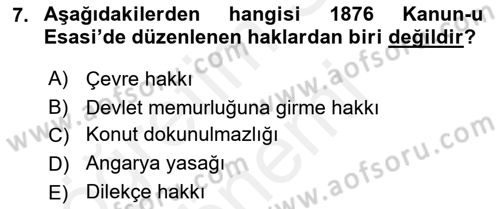 Anayasa 1 Dersi 2016 - 2017 Yılı (Final) Dönem Sonu Sınav Soruları 7. Soru