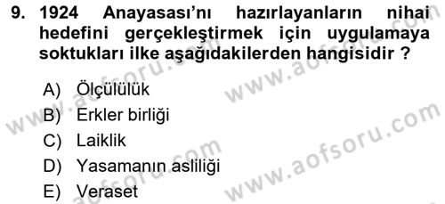 Anayasa 1 Dersi 2016 - 2017 Yılı (Final) Dönem Sonu Sınav Soruları 9. Soru
