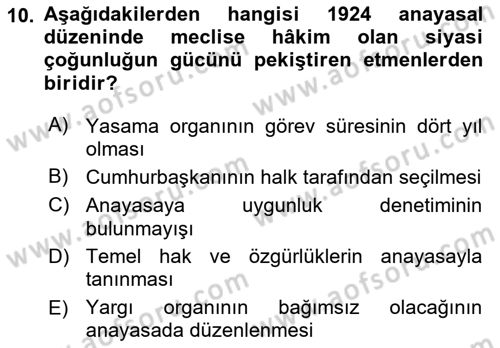 Anayasa 1 Dersi 2017 - 2018 Yılı (Final) Dönem Sonu Sınav Soruları 10. Soru