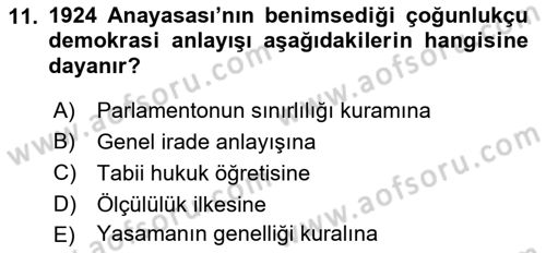 Anayasa 1 Dersi 2017 - 2018 Yılı (Final) Dönem Sonu Sınav Soruları 11. Soru