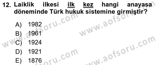 Anayasa 1 Dersi 2017 - 2018 Yılı (Final) Dönem Sonu Sınav Soruları 12. Soru