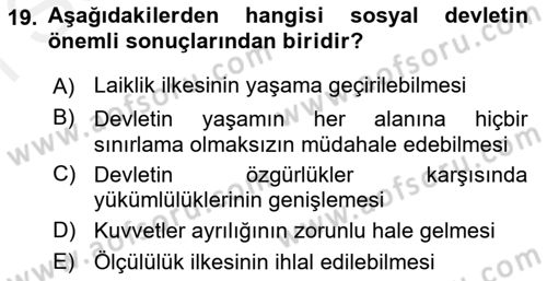 Anayasa 1 Dersi 2017 - 2018 Yılı (Final) Dönem Sonu Sınav Soruları 19. Soru