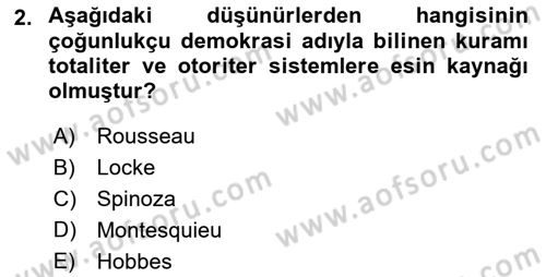 Anayasa 1 Dersi 2017 - 2018 Yılı (Final) Dönem Sonu Sınav Soruları 2. Soru