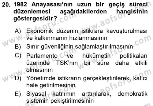 Anayasa 1 Dersi 2017 - 2018 Yılı (Final) Dönem Sonu Sınav Soruları 20. Soru
