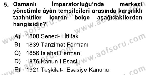 Anayasa 1 Dersi 2017 - 2018 Yılı (Final) Dönem Sonu Sınav Soruları 5. Soru