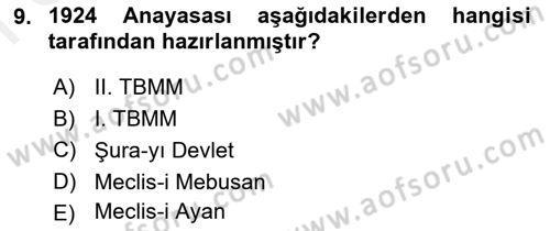Anayasa 1 Dersi 2017 - 2018 Yılı (Final) Dönem Sonu Sınav Soruları 9. Soru