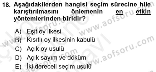 Anayasa 1 Dersi 2018 - 2019 Yılı (Final) Dönem Sonu Sınav Soruları 18. Soru