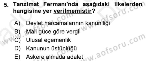 Anayasa 1 Dersi 2018 - 2019 Yılı (Final) Dönem Sonu Sınav Soruları 5. Soru