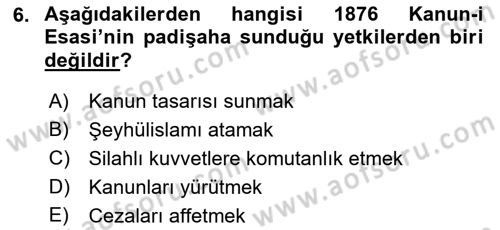 Anayasa 1 Dersi 2018 - 2019 Yılı (Final) Dönem Sonu Sınav Soruları 6. Soru