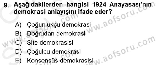Anayasa 1 Dersi 2018 - 2019 Yılı (Final) Dönem Sonu Sınav Soruları 9. Soru
