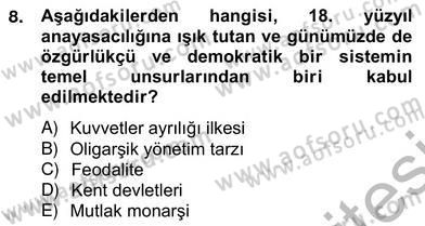 Anayasa 2 Dersi 2012 - 2013 Yılı (Vize) Ara Sınav Soruları 8. Soru