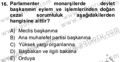 Anayasa 2 Dersi 2013 - 2014 Yılı (Vize) Ara Sınav Soruları 16. Soru