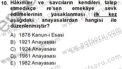 Anayasa 2 Dersi 2013 - 2014 Yılı Tek Ders Sınav Soruları 10. Soru