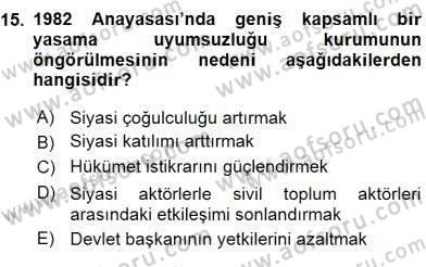 Anayasa 2 Dersi 2015 - 2016 Yılı (Vize) Ara Sınav Soruları 15. Soru