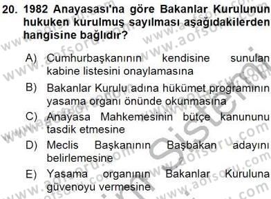 Anayasa 2 Dersi 2015 - 2016 Yılı (Vize) Ara Sınav Soruları 20. Soru