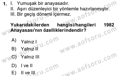 Anayasa 2 Dersi 2021 - 2022 Yılı (Vize) Ara Sınavı 1. Soru